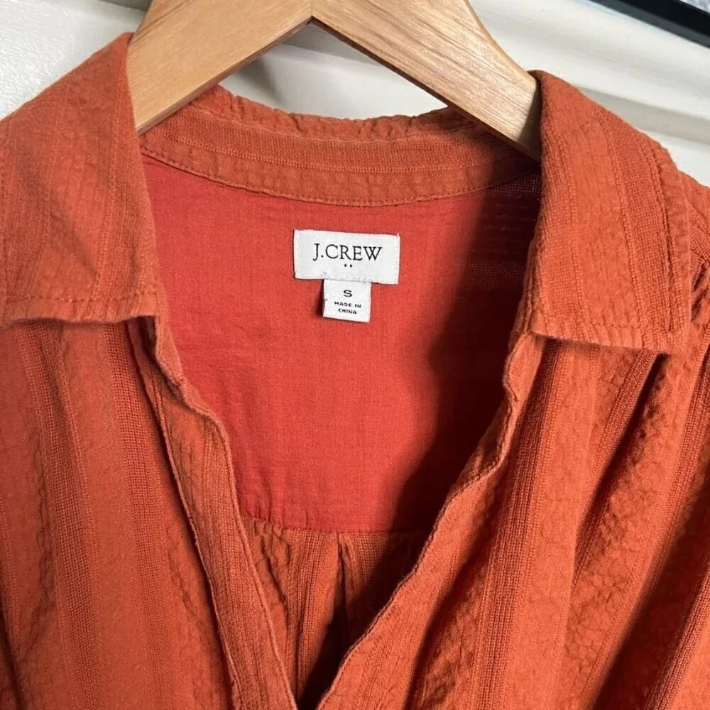 J. Crew Burnt Orange Self Stripe Button Down Shirt Dress
